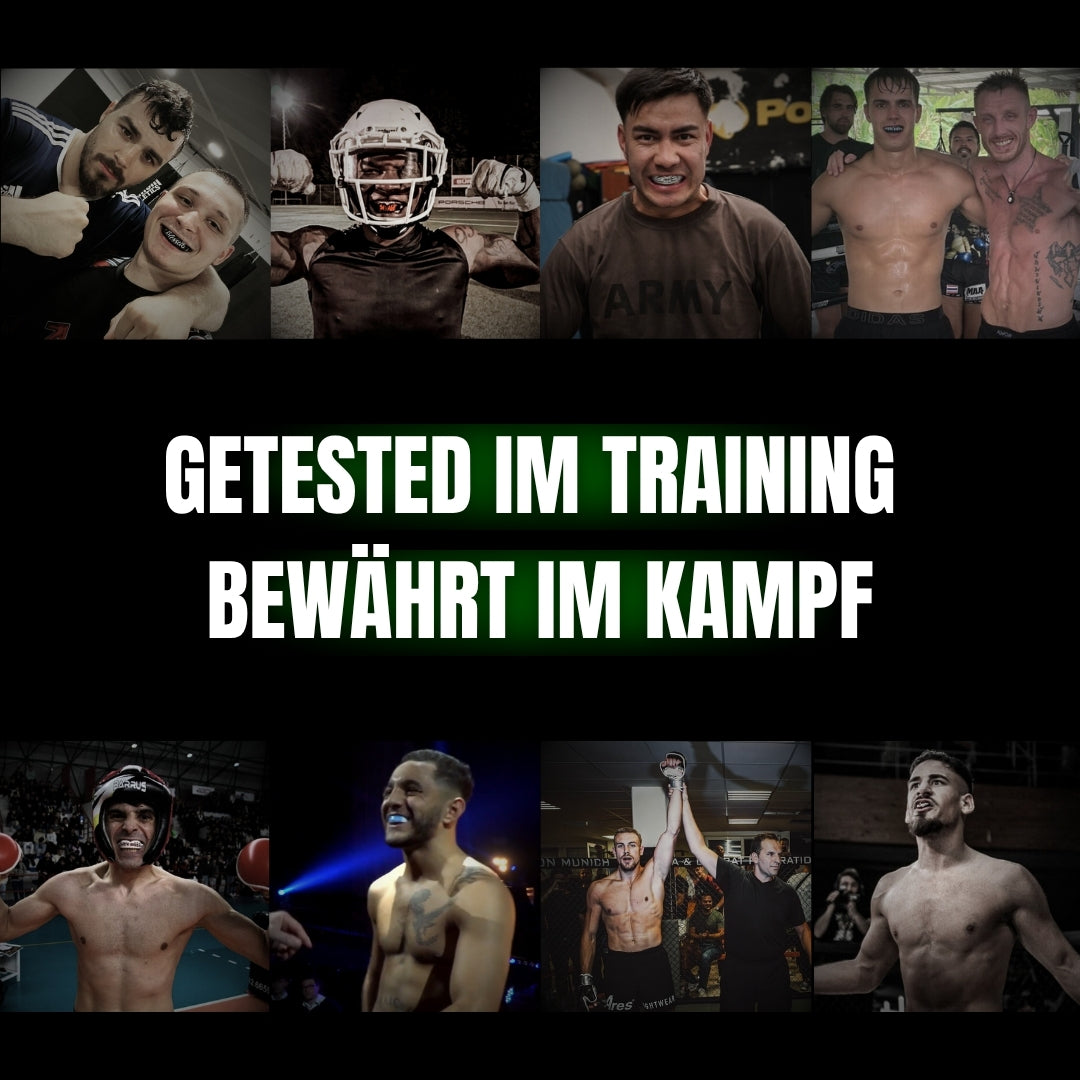 Kampfsportler im Training und Wettkampf mit Ares Fightwear Mundschutz – getestet im Training, bewährt im Kampf