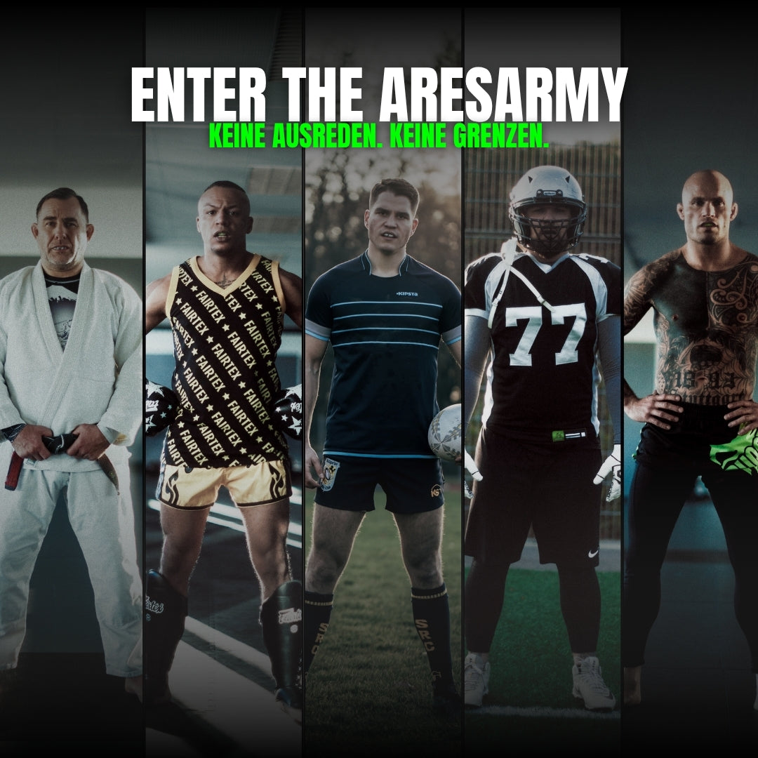 Ares Fightwear Athleten aus Kampfsport, Football und BJJ mit Mundschutz – Enter the Aresarmy
