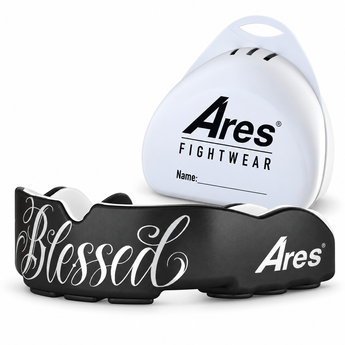 Ares Fightwear Slim-Line Mundschutz „Blessed“ mit Aufbewahrungsbox – Zahnschutz für Boxen & MMA
