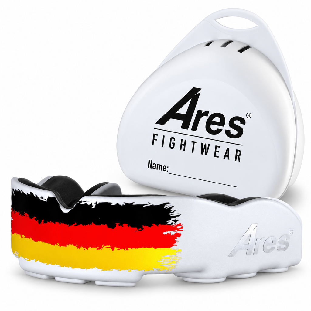 Ares Fightwear Slim-Line Mundschutz „Germany“ mit Aufbewahrungsbox – Zahnschutz für Boxen & MMA