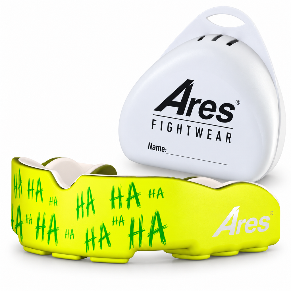 Ares Fightwear Slim-Line Mundschutz „Hahaha“ mit Aufbewahrungsbox – Zahnschutz für Boxen & MMA
