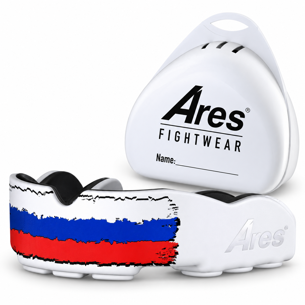 Ares Fightwear Slim-Line Mundschutz „Russia“ mit Aufbewahrungsbox – Zahnschutz für Boxen & MMA