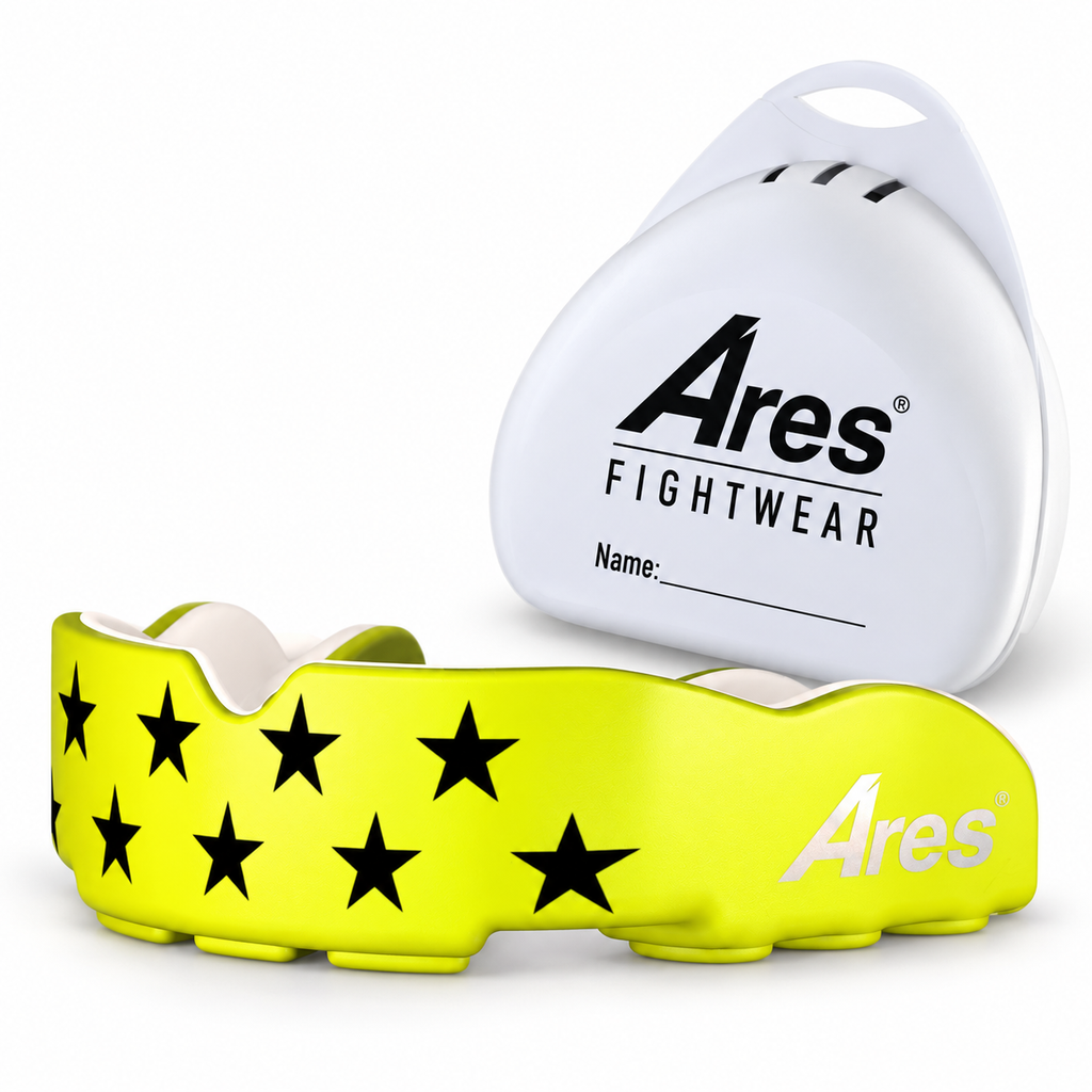 Ares Fightwear Slim-Line Mundschutz „Stars“ mit Aufbewahrungsbox – Zahnschutz für Boxen & MMA