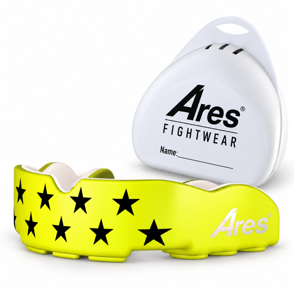 Ares Fightwear Slim-Line Mundschutz „Stars“ mit Aufbewahrungsbox – Zahnschutz für Boxen & MMA