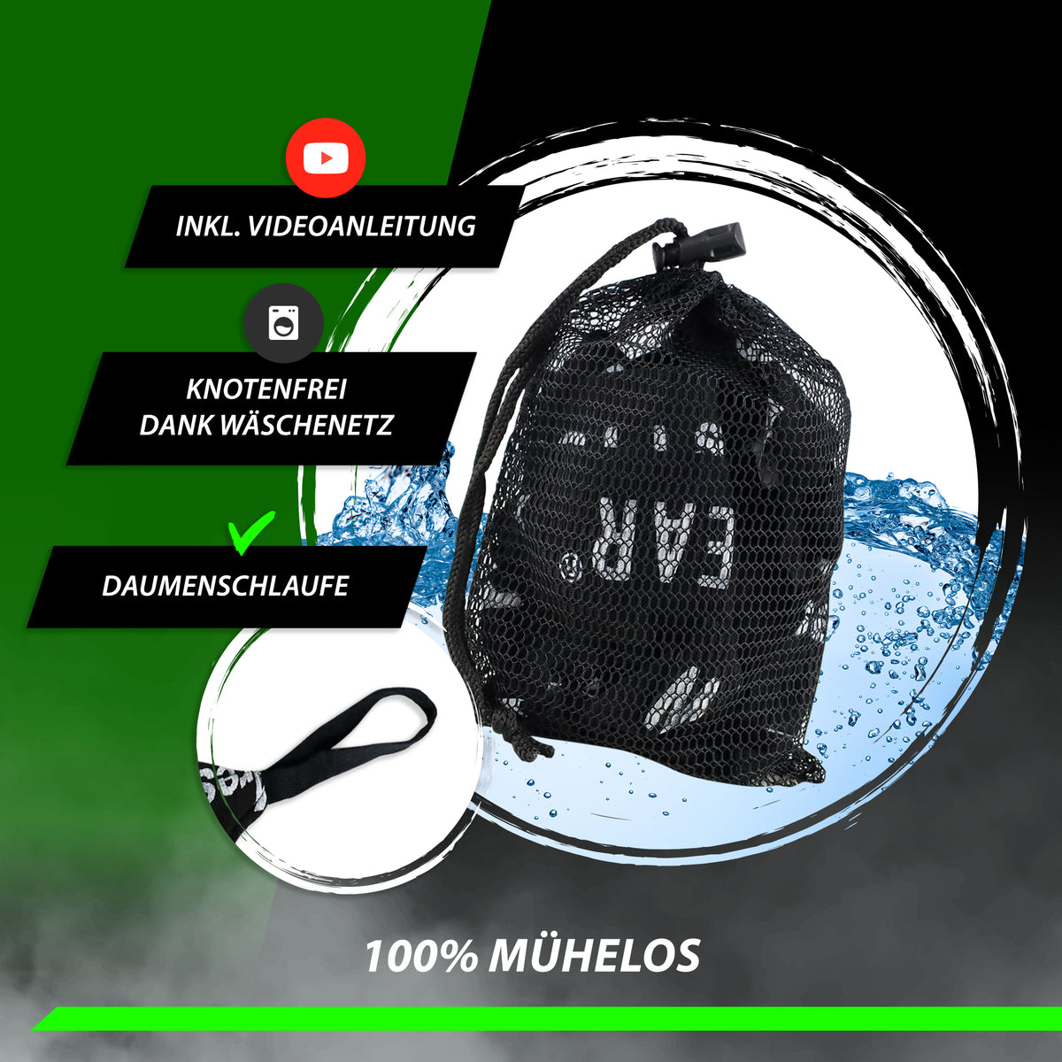 Wäschenetz für Ares Fightwear Boxbandagen – knotenfrei waschen, mit Daumenschlaufe und Videoanleitung