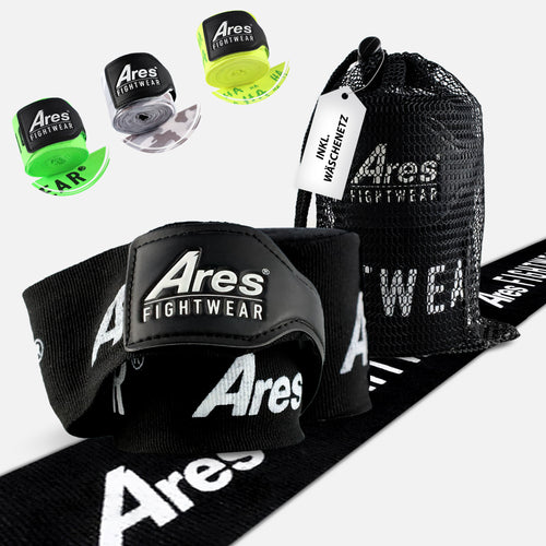 Ares Fightwear Premium Boxbandagen „Black Classic“ mit Wäschenetz – Handwraps für Boxen & MMA