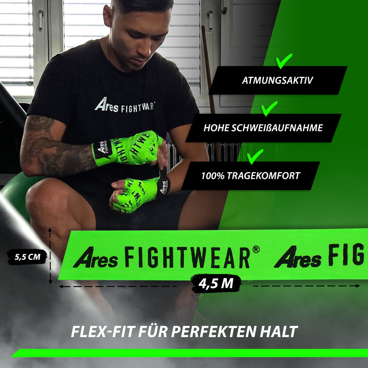 Ares Fightwear Boxbandagen „Green Classic“ – Ansicht 2