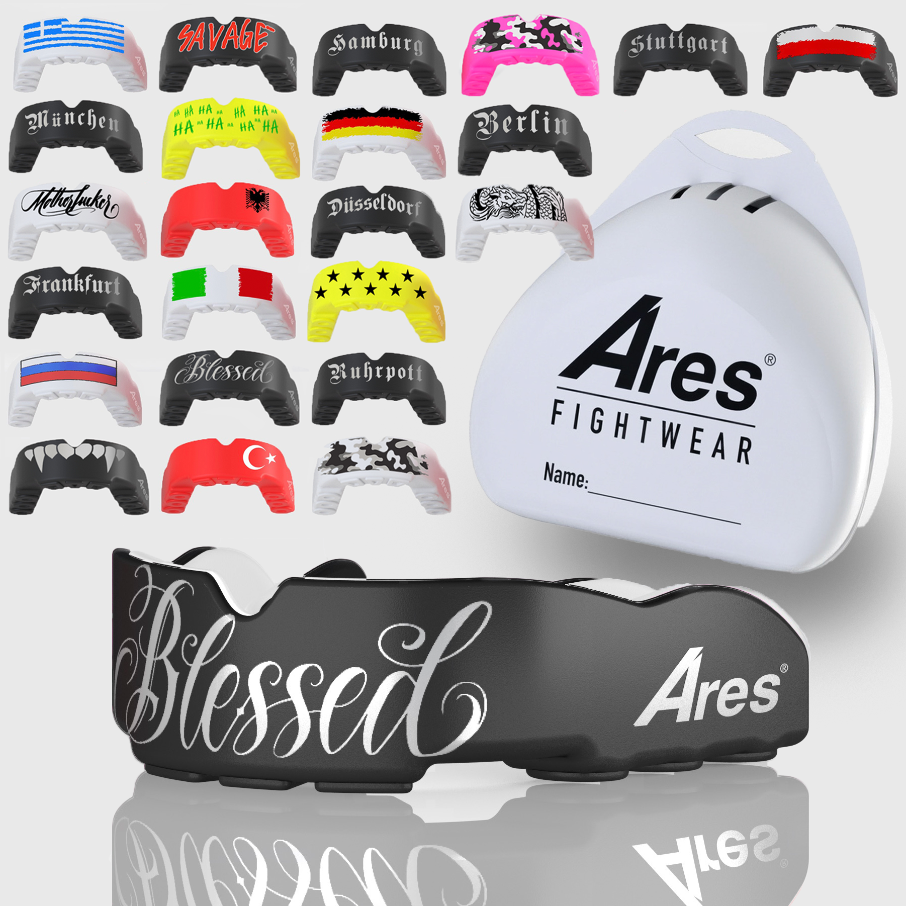 beast gear mundschutz anpassen SLIM-LINE MUNDSCHUTZ „BLESSED“ inkl. Box – Ares Fightwear ®